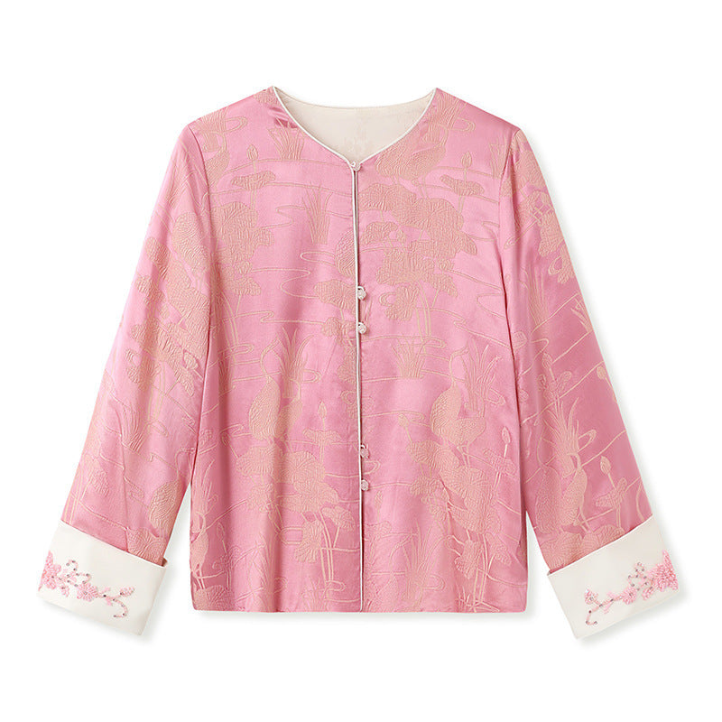 Chinesischer Stil Retro Perlenstickerei Design Bluse Maulbeerseide Anmutiger und Modischer Mantel