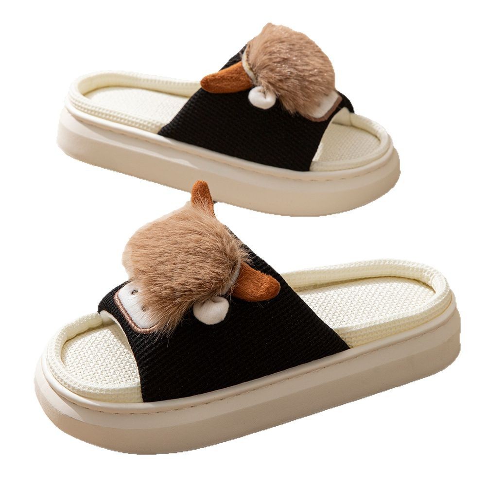 Spring And Autumn Linen Indoor Home Cartoon Eva Soft Bottom Mute Sweat-absorbent Slippers For Women