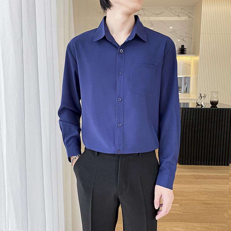 Shirt Men's Wine Red Long Sleeve Slim Fit Business
