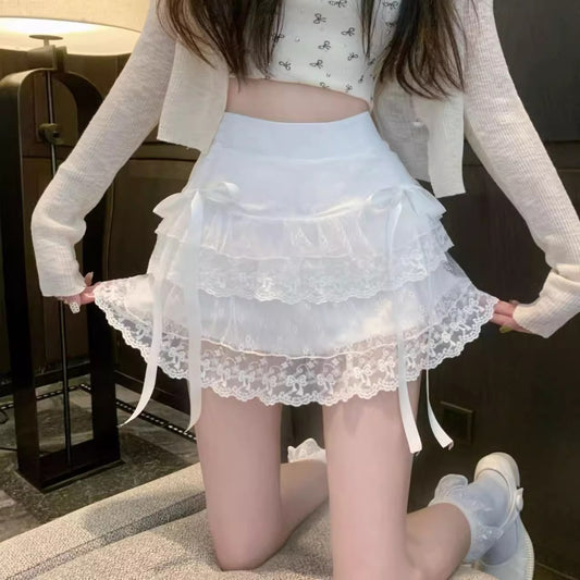 White Cake Dress Women's High Waist Bubble Skirt
