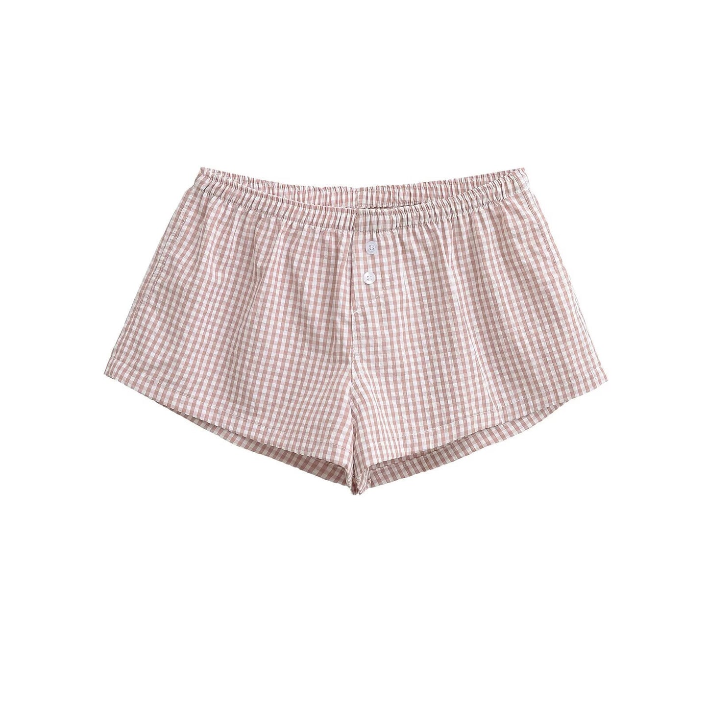 Hot Girl Loose Plaid Wide Leg Shorts Elastic Waist Button Casual Home Hot Pants