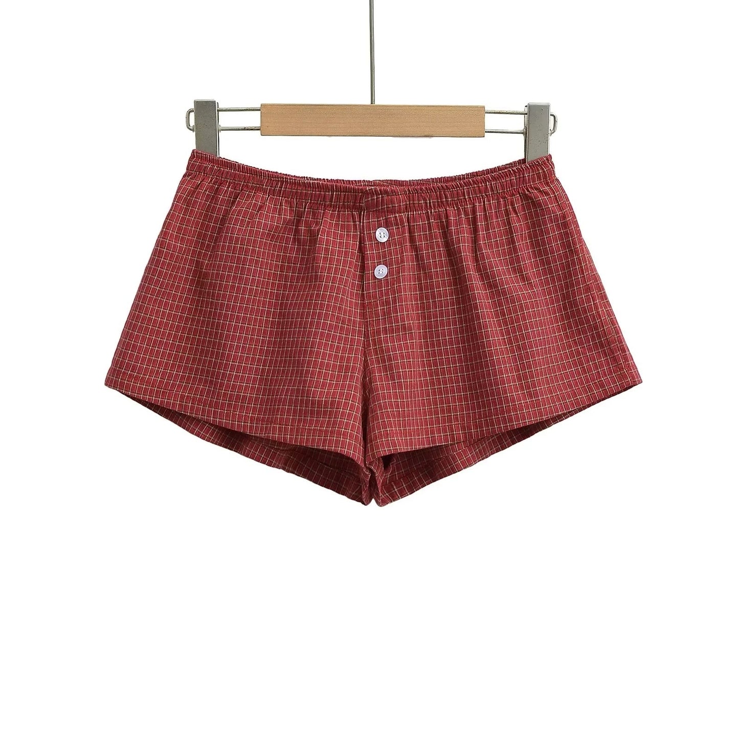 Hot Girl Loose Plaid Wide Leg Shorts Elastic Waist Button Casual Home Hot Pants