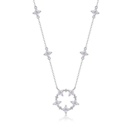 Irisblumen Luxuriöse Mode Diamant Anhänger Halskette Set Mit Mosan Diamant Silber Schmuck
