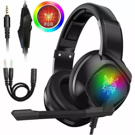 Gaming-Headset für X-box One, PS4 Over-Ear Kopfhörer RGB Ohrhörer mit Geräuschunterdrückung Mikrofon Lautstärkeregler Tablet