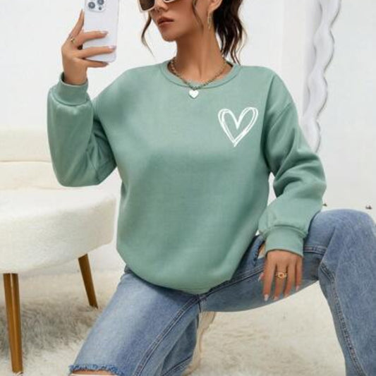 Herzform Bedrucktes Drop-Shoulder Sweatshirt