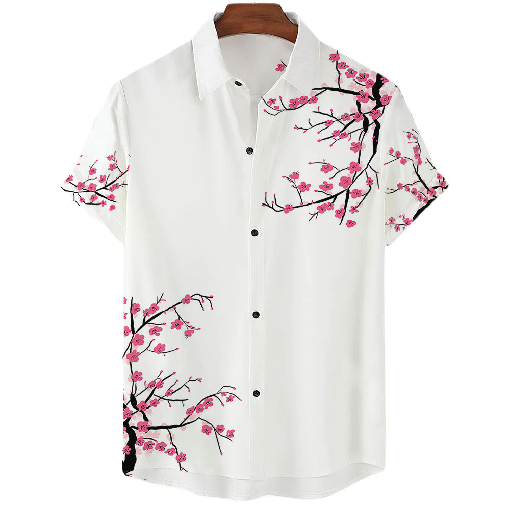 Summer New Men's Clothing Casual All-matching Fashion Trendy Printed Plant Pattern High Quality Short Sleeve Shirt