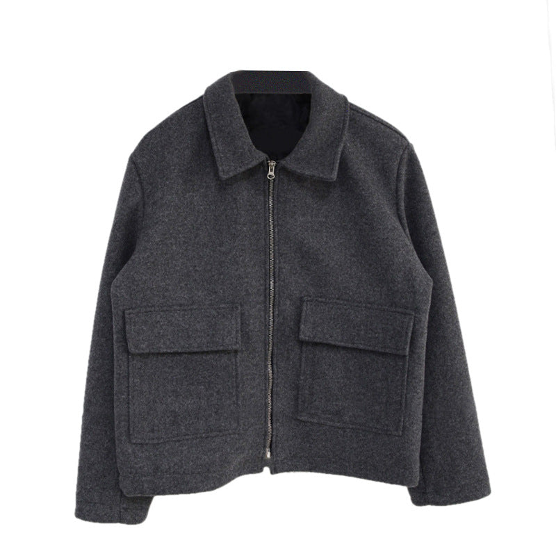 Woolen Coat Men&#039;s Autumn And Winter New Youth Loose Thickened Jacket Zipper Lapel Korean Style Top
