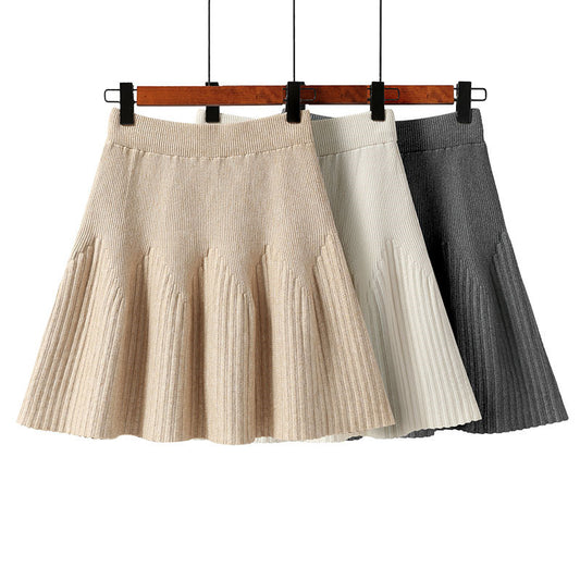 Knitted Skirt A-line High-waisted Hip-covering Short Skirt With Large Hem Ins Super Popular Korean Woolen Skirt Autumn And Winter New Style 2023