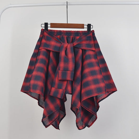 College Style Plaid Irregular Dance Skirt