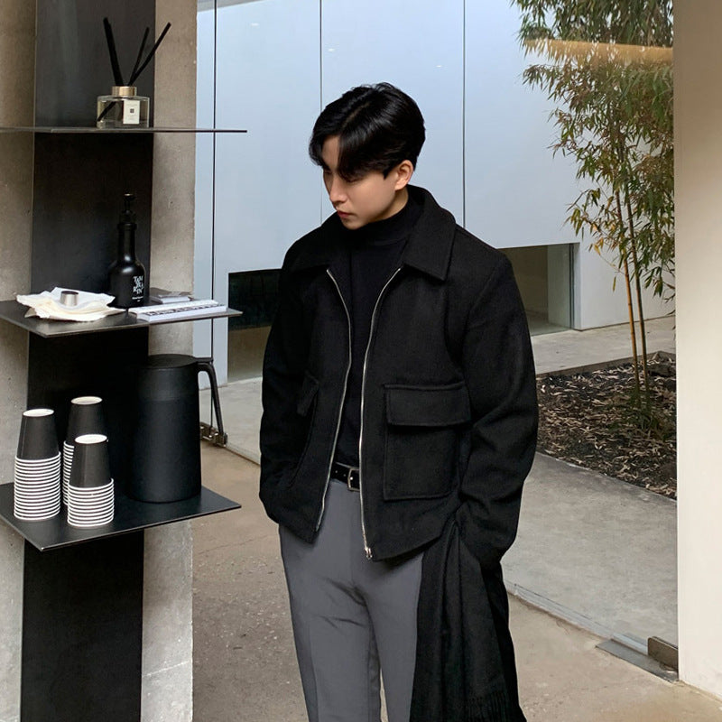 Woolen Coat Men&#039;s Autumn And Winter New Youth Loose Thickened Jacket Zipper Lapel Korean Style Top