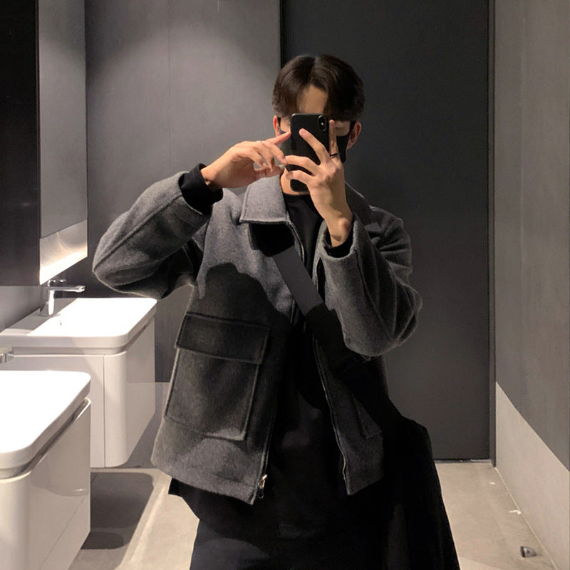 Woolen Coat Men&#039;s Autumn And Winter New Youth Loose Thickened Jacket Zipper Lapel Korean Style Top