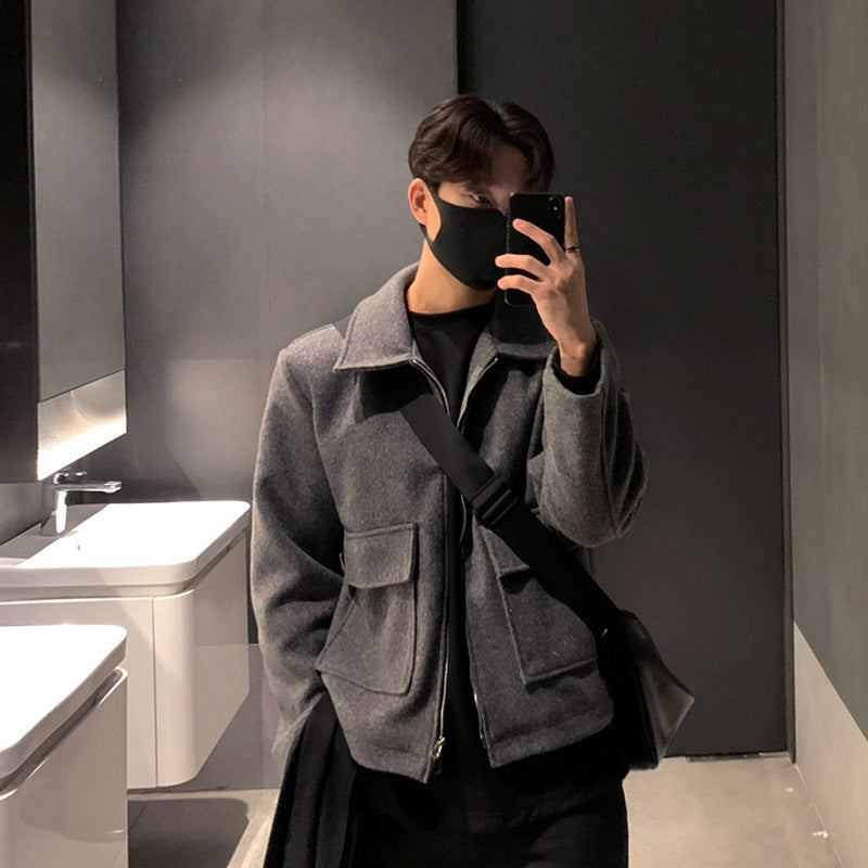 Woolen Coat Men&#039;s Autumn And Winter New Youth Loose Thickened Jacket Zipper Lapel Korean Style Top