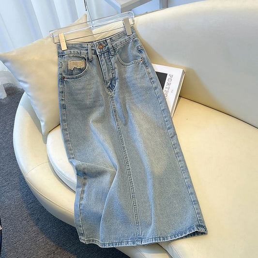 Mid-length High Waist Slimming Slit A- Line Sheath Skirt