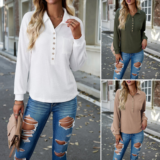 Diyun European And American Cross-border Amazon Women&#039;s Clothing 2023 Autumn And Winter Foreign Trade Independent Station Solid Color Polo Collar Knitted Top