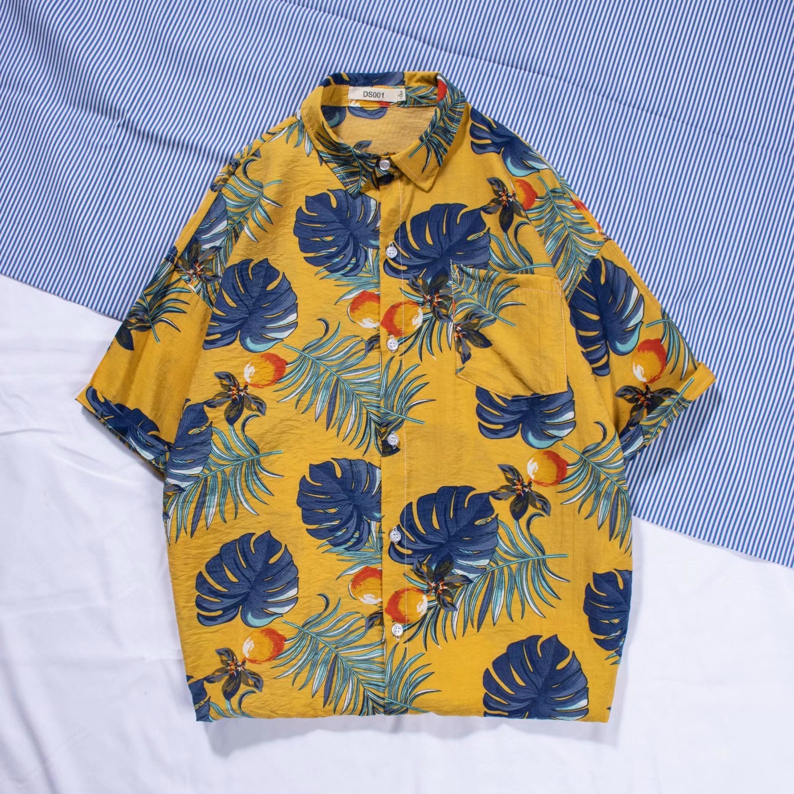 Ins Super Hot Shirt Men&#039;s Summer Hawaii Bali Vacation Wind Sleeves Fancy Hainan Island Beach Village Clothing Trend