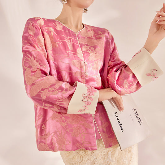 Chinesischer Stil Retro Perlenstickerei Design Bluse Maulbeerseide Anmutiger und Modischer Mantel