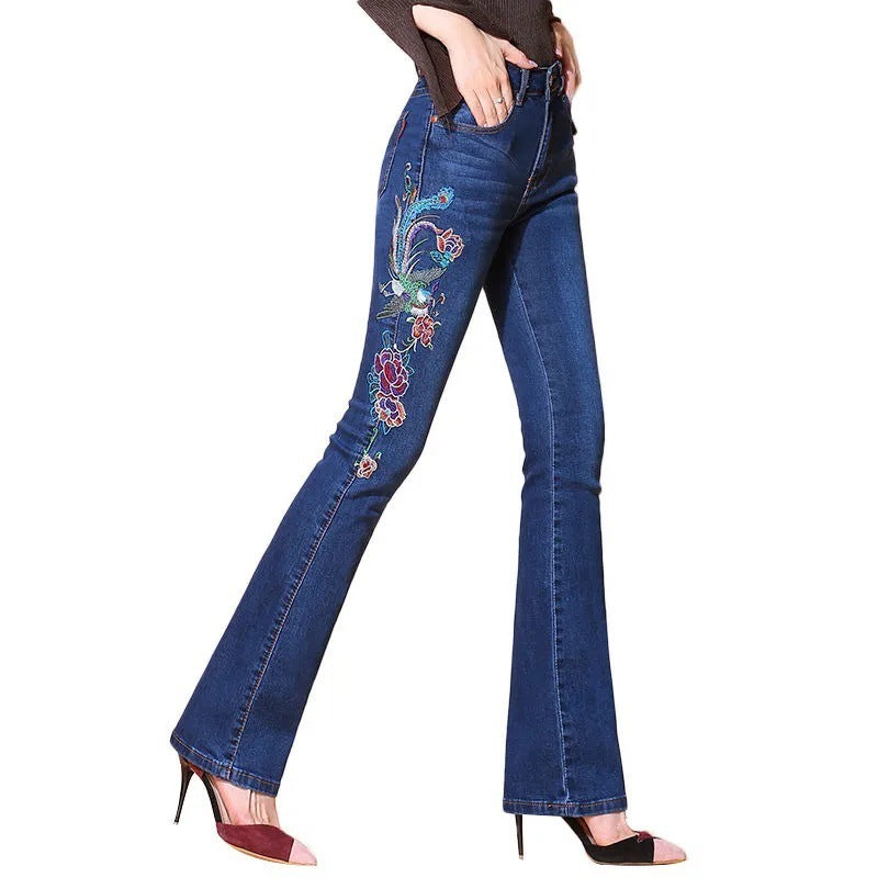 Women's Embroidered Skinny Jeans New High Waist Trousers