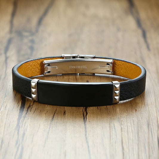 Edelstahl Gebogenes Lederarmband Für Männer